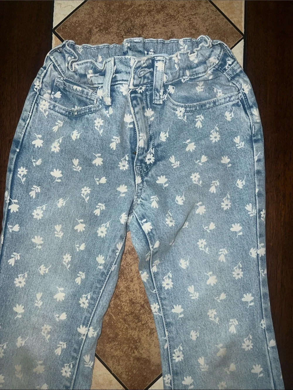 Old Navy Light Blue Floral Print Jeans for Kids